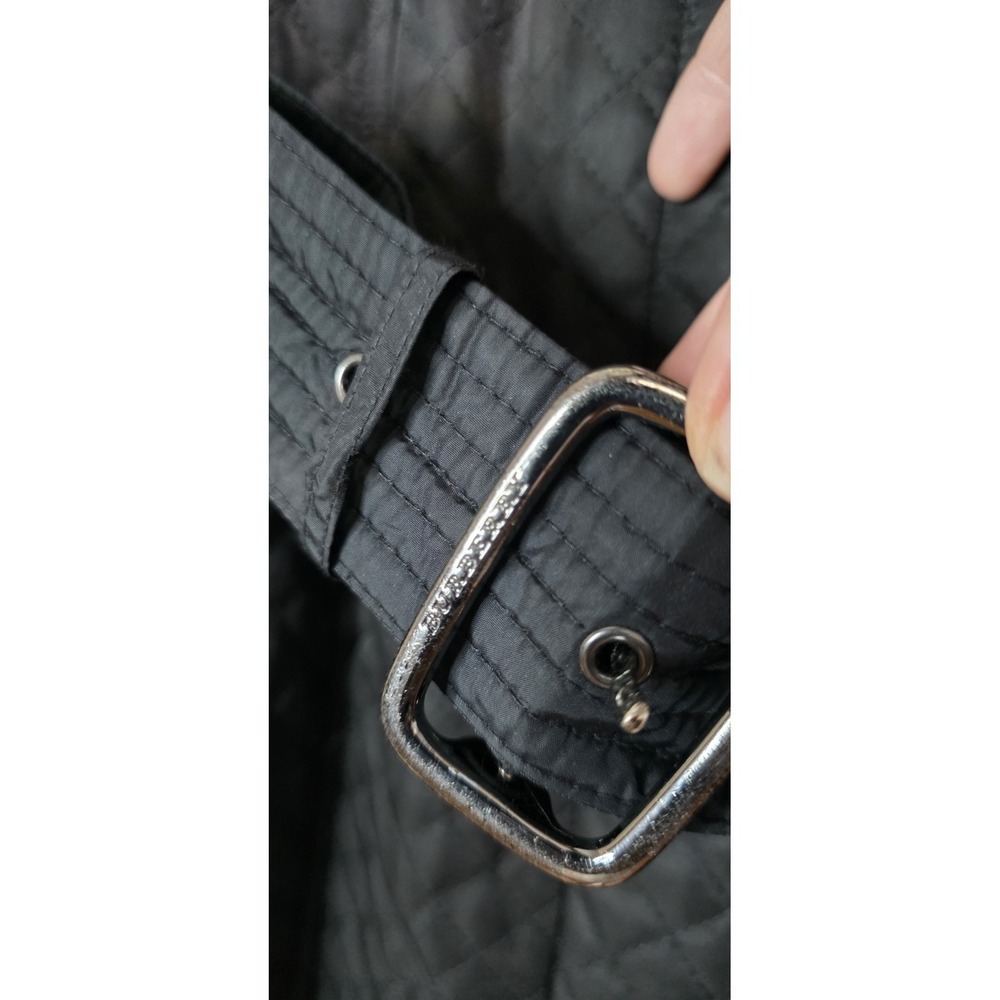 Burberry London Quilted Mid Knee Length Trench Coat Jacket Black Woman 6 Belt - Picture 3 of 12